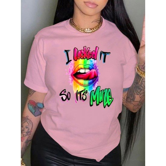 Rainbow Lips Graphic Summer T Shirts For Women