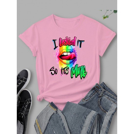 Rainbow Lips Graphic Summer T Shirts For Women