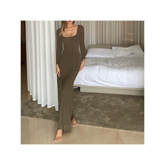 Ladies Solid Long Sleeve Maxi Dresses