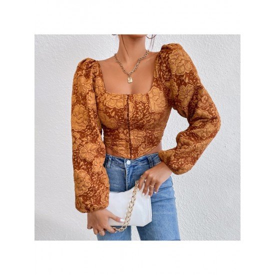  Retro Embroidery Backless Square Collar Women's Top