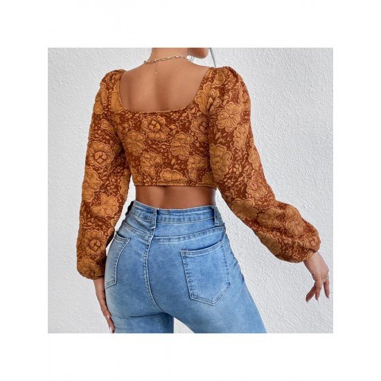  Retro Embroidery Backless Square Collar Women's Top