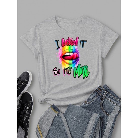 Rainbow Lips Graphic Summer T Shirts For Women