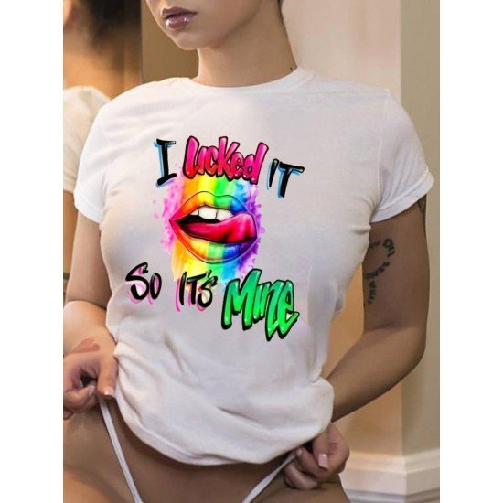 Rainbow Lips Graphic Summer T Shirts For Women