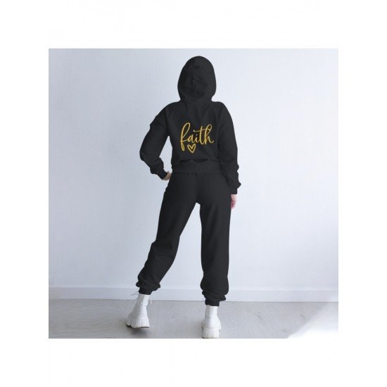  Casual Letter Printing Hooded Women's Trouser Suits