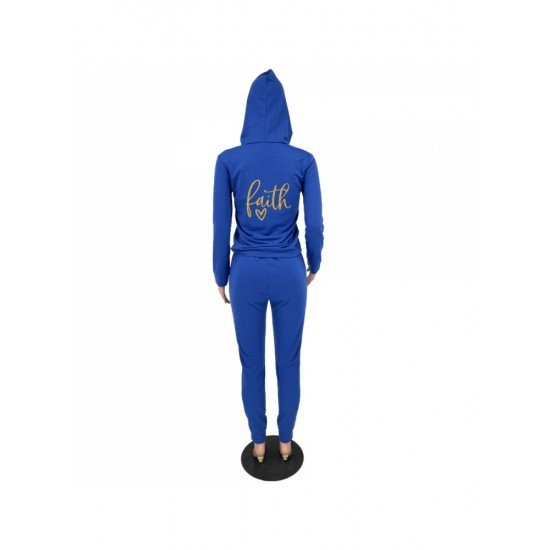  Casual Letter Printing Hooded Women's Trouser Suits