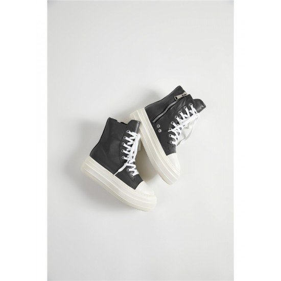 Zipper Platform Black Women Sneakers