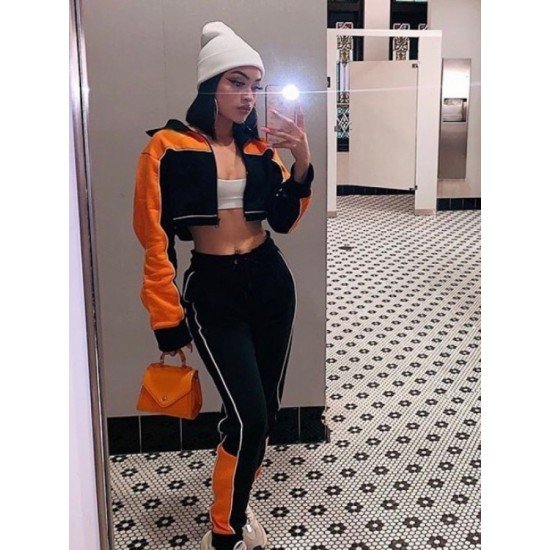 Color Blocking Tracksuit 2 Piece Outfit Sets