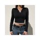  Basic Contrast Color Patchwork Long Sleeve Top