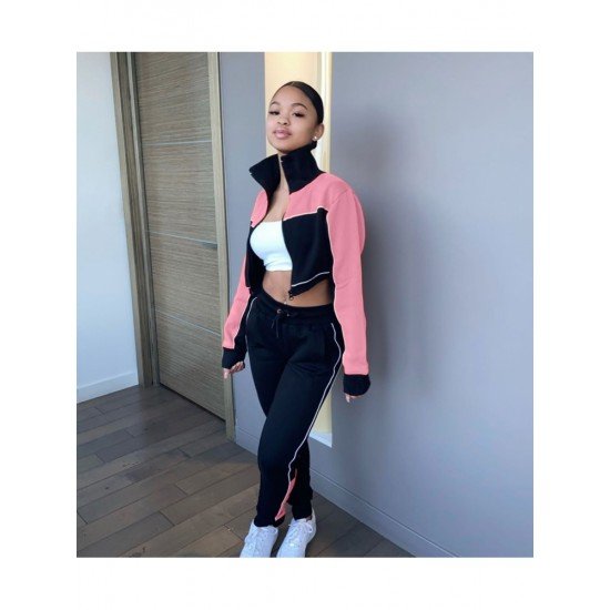 Color Blocking Tracksuit 2 Piece Outfit Sets