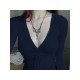 V Neck Fitted Solid Long Sleeve Tops