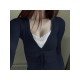 V Neck Fitted Solid Long Sleeve Tops