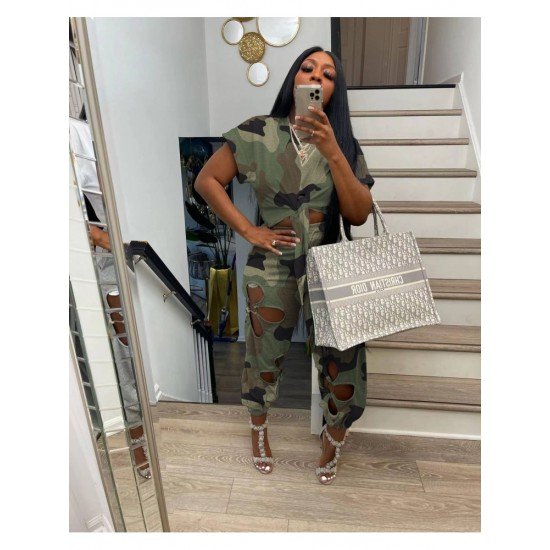  Camouflage Cut Out Matching 2 Piece Trouser Sets