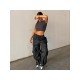 Hip Hop Black Wide Leg Drawstring Trousers