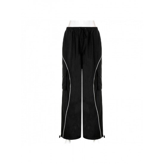 Hip Hop Black Wide Leg Drawstring Trousers