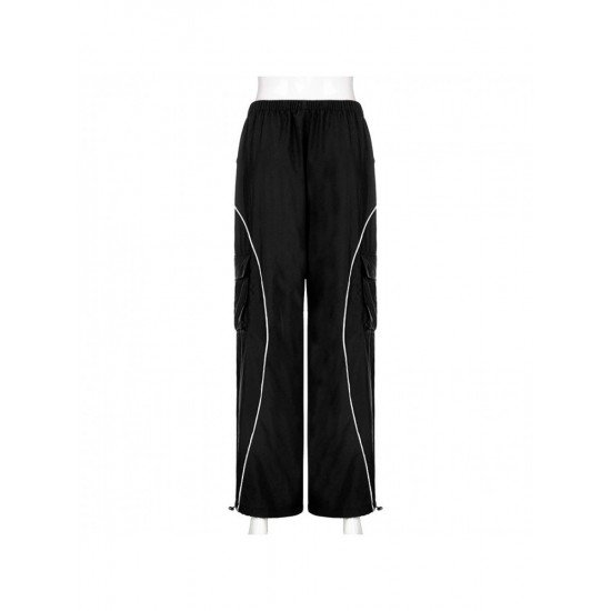 Hip Hop Black Wide Leg Drawstring Trousers