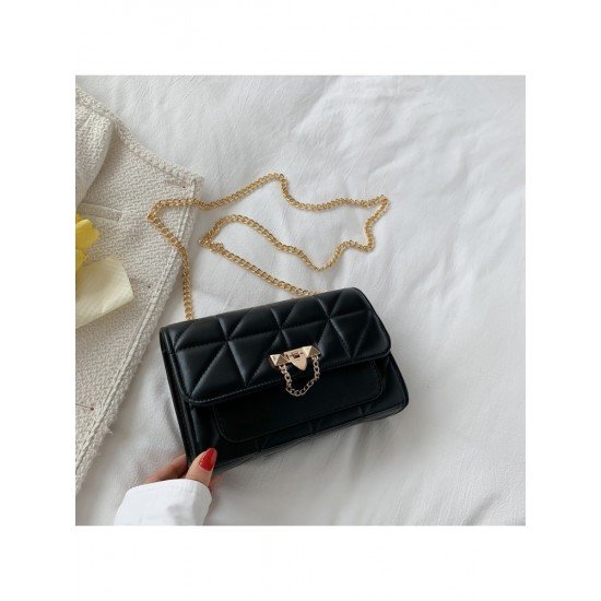  PU Rhombus Lattice Pure Color Chain Shoulder Bag