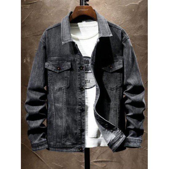 Autumn Single Button Letter Long Sleeve Denim Coat 