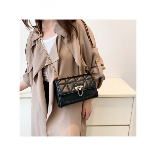  PU Rhombus Lattice Pure Color Chain Shoulder Bag