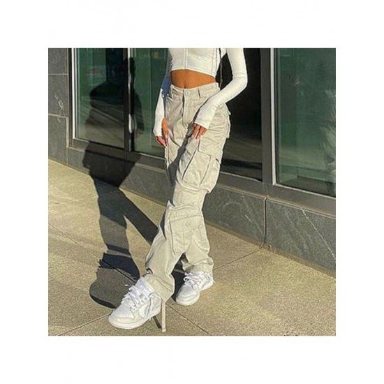 Trendy Solid Pockets Straight Leg Jean Trousers