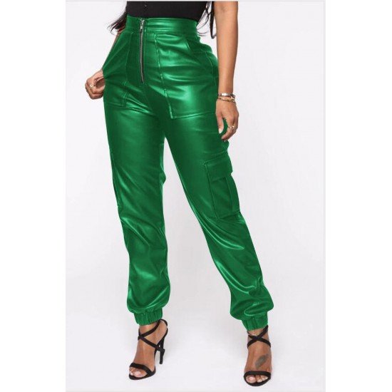  PU Fashion Zipper Casual Leather Pants