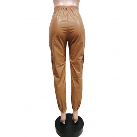  PU Fashion Zipper Casual Leather Pants