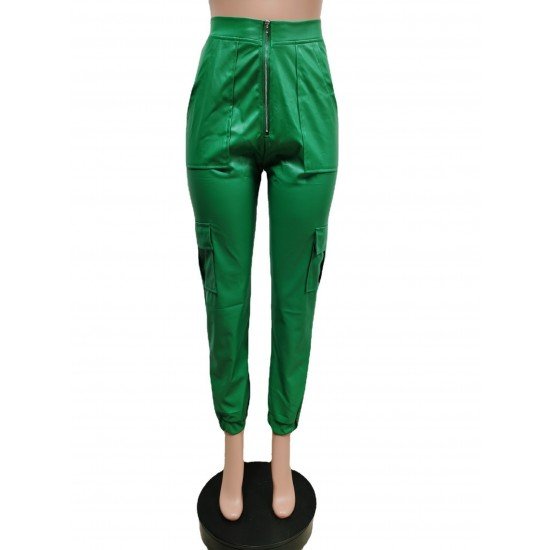  PU Fashion Zipper Casual Leather Pants