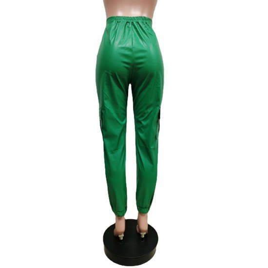  PU Fashion Zipper Casual Leather Pants