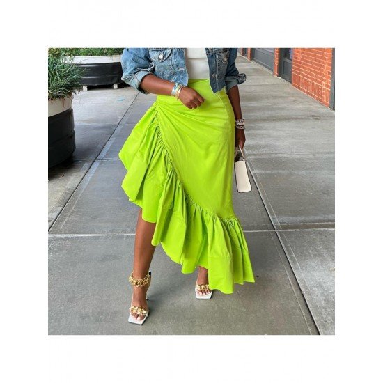 Asymmetry Ruffles Solid Loose Maxi Skirts For Women