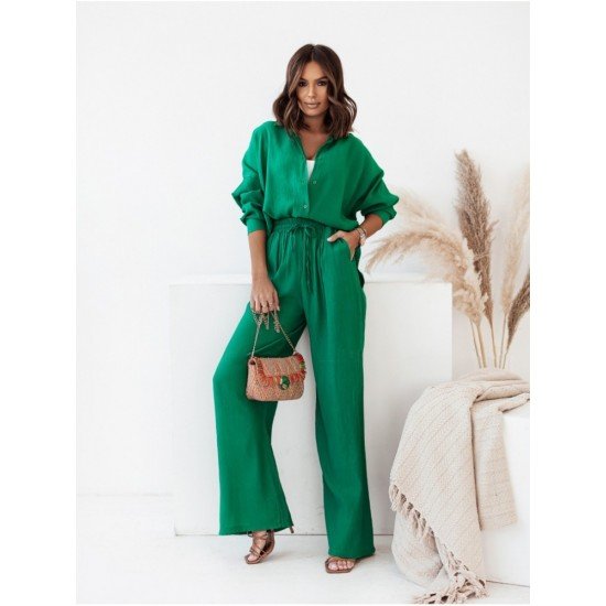 Casual Street Solid Matching Blouse And Trouser Sets