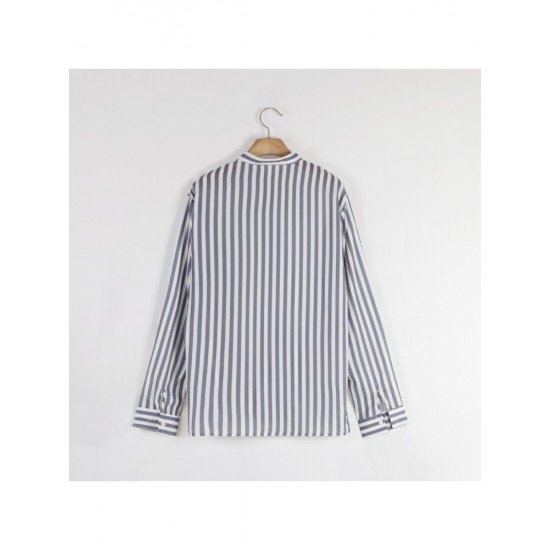  Casual Striped Stand Collar Men's Shirt