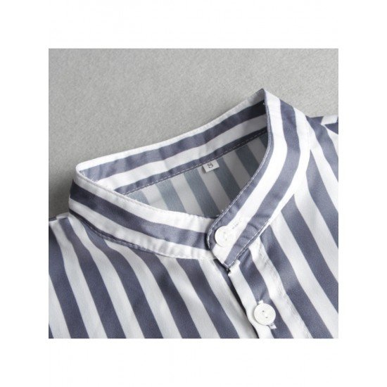  Casual Striped Stand Collar Men's Shirt