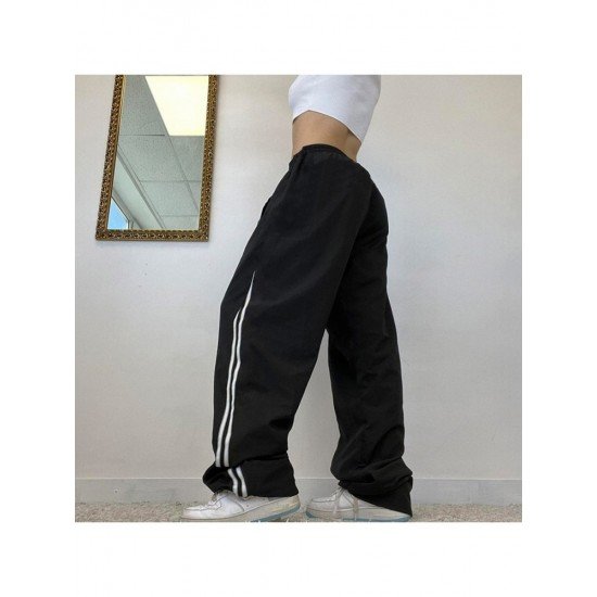 Casual Jogger Black Loose Straight Leg Trousers