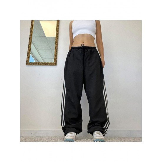 Casual Jogger Black Loose Straight Leg Trousers