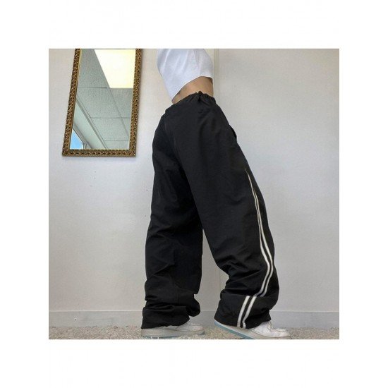 Casual Jogger Black Loose Straight Leg Trousers