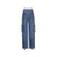 Low Rise Fish Embroidery Loose Blue Jean Trousers