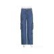 Low Rise Fish Embroidery Loose Blue Jean Trousers