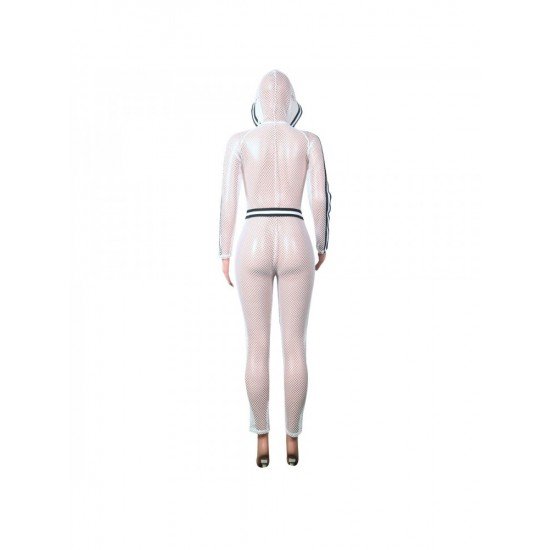 Women's Sexy Hollow Out Long-sleeved Hooded Jumpsuit