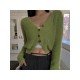  V-Neck Pure Color Long Sleeve Women's Wool Top