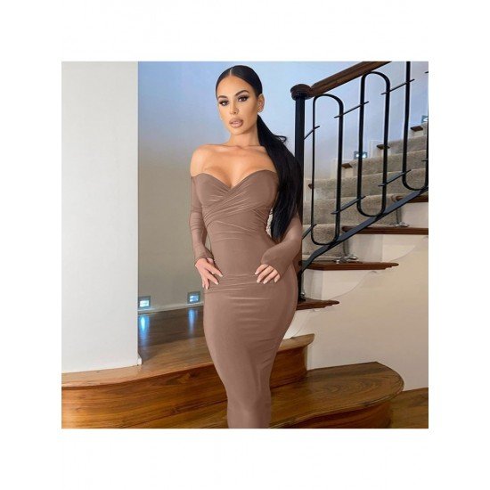 Backless V Neck Long Sleeve Maxi Dress