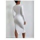 Casual White Solid Long Sleeve Slit Dresses