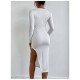 Casual White Solid Long Sleeve Slit Dresses