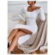 Casual White Solid Long Sleeve Slit Dresses