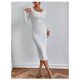 Casual White Solid Long Sleeve Slit Dresses