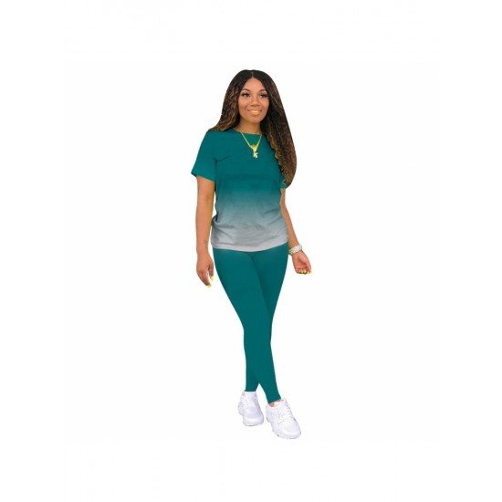  Gradient Color Casual Matching T Shirt And Pant Sets