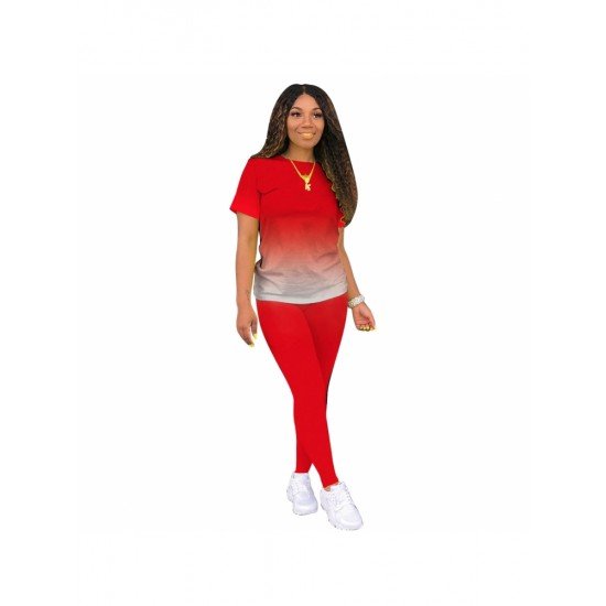  Gradient Color Casual Matching T Shirt And Pant Sets