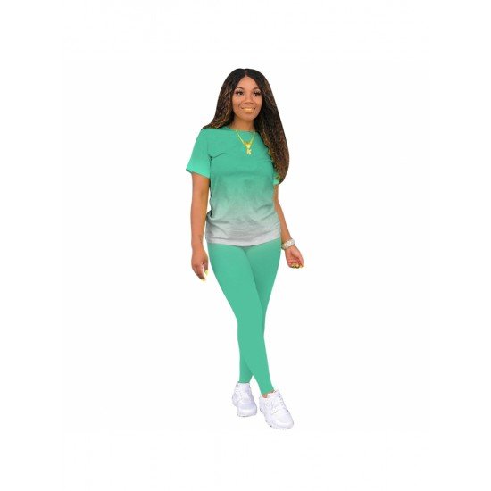  Gradient Color Casual Matching T Shirt And Pant Sets