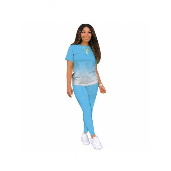  Gradient Color Casual Matching T Shirt And Pant Sets