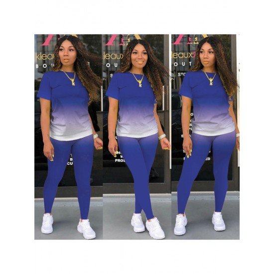  Gradient Color Casual Matching T Shirt And Pant Sets