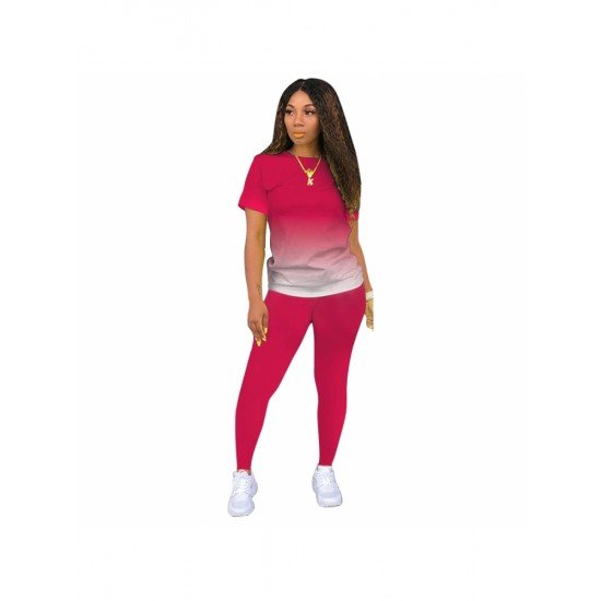  Gradient Color Casual Matching T Shirt And Pant Sets