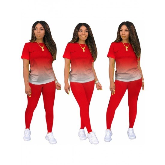  Gradient Color Casual Matching T Shirt And Pant Sets